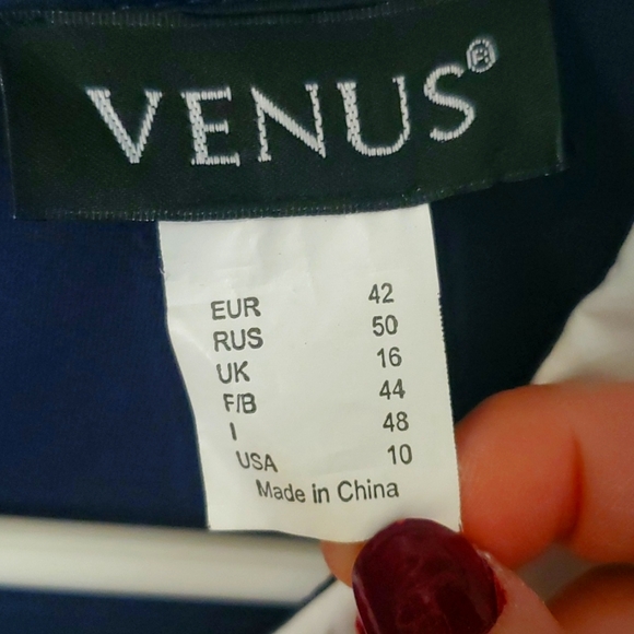 Venus Navy Blue Cuffed Sleeves Dress, Women's sz 10, small flare skirt ๐ ๐ค - Picture 4 of 12